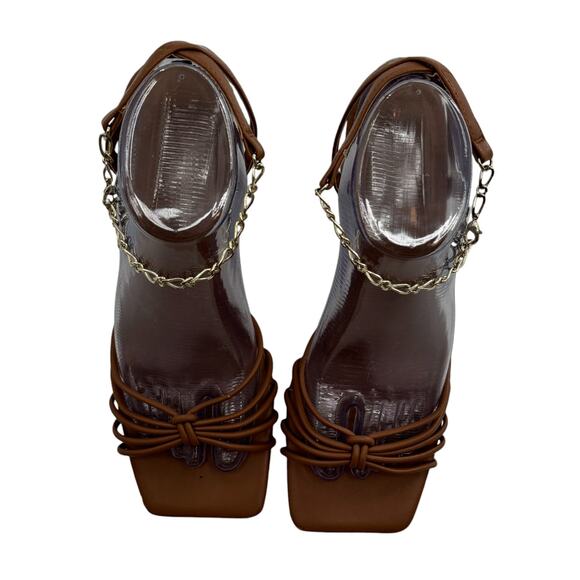 Open Edit Tan Mocha Clarissa Chain Block Heeled Sandals - Picture 5 of 11